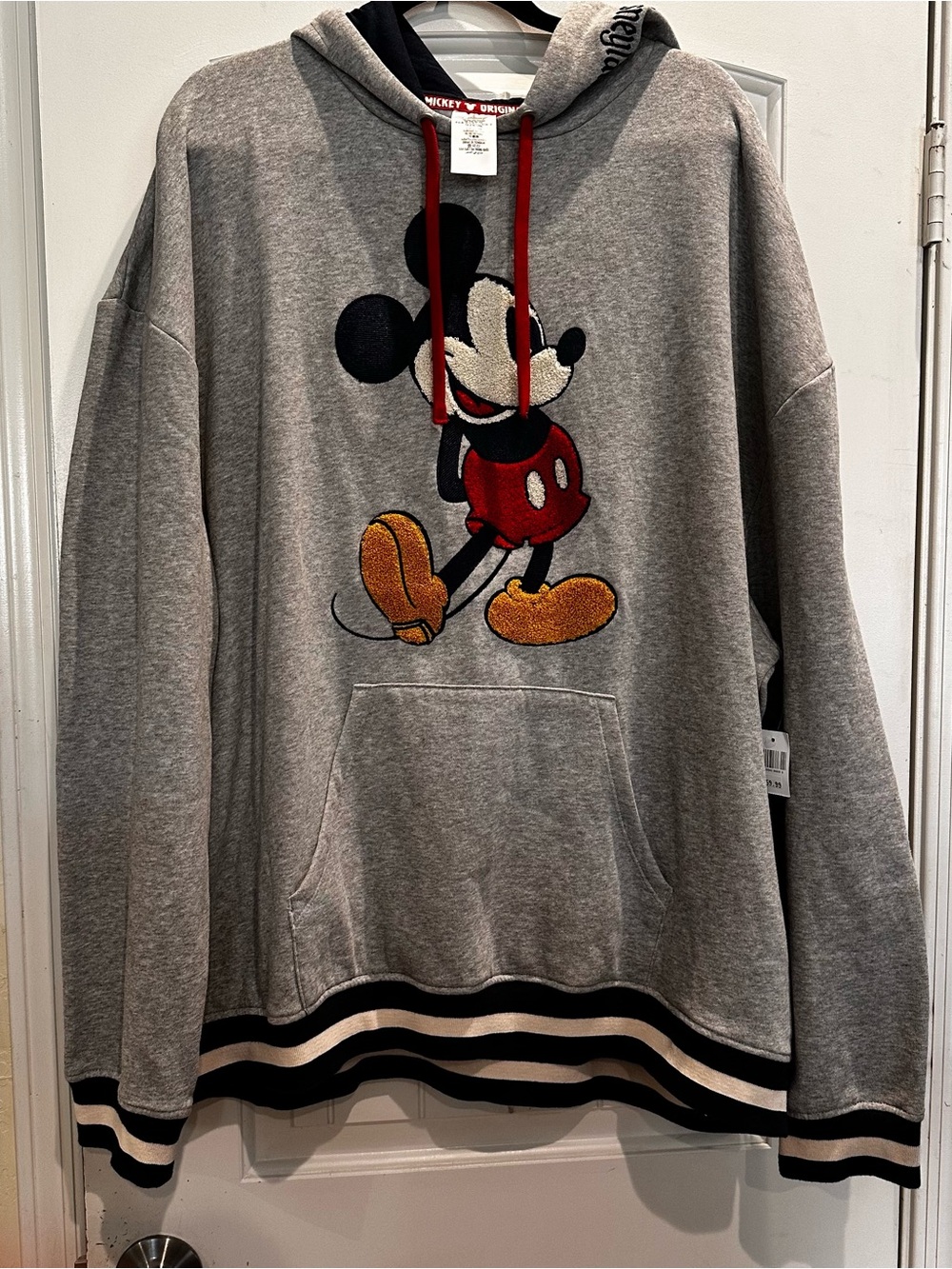 Disney Gray Mickey Mouse Hoodie with Red Drawstrings